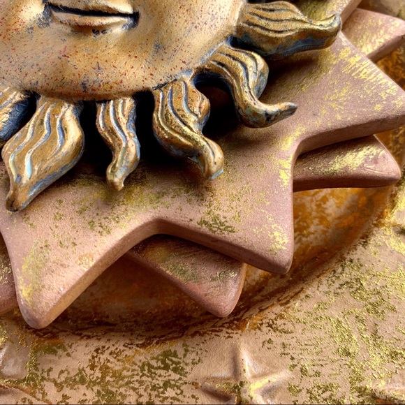 Vintage 90s Celestial Terra Cotta Candle Holders and Sun Ornament Set - Picture 4 of 9